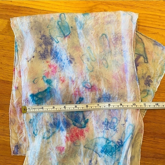 Silk scarf hand painted one of a kind art to wear pink blue turquoise NEW - Picture 7 of 8